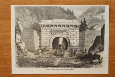 Holzstich Modane 1871 nördlicher Eingang Mont Cenis Tunnel Schweiz